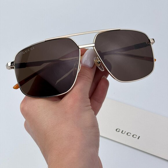 Gucci GG1676S 002 Men NAVIGATOR BRAND NEW Sunglasses Gold Brown Aviator - Picture 1 of 12